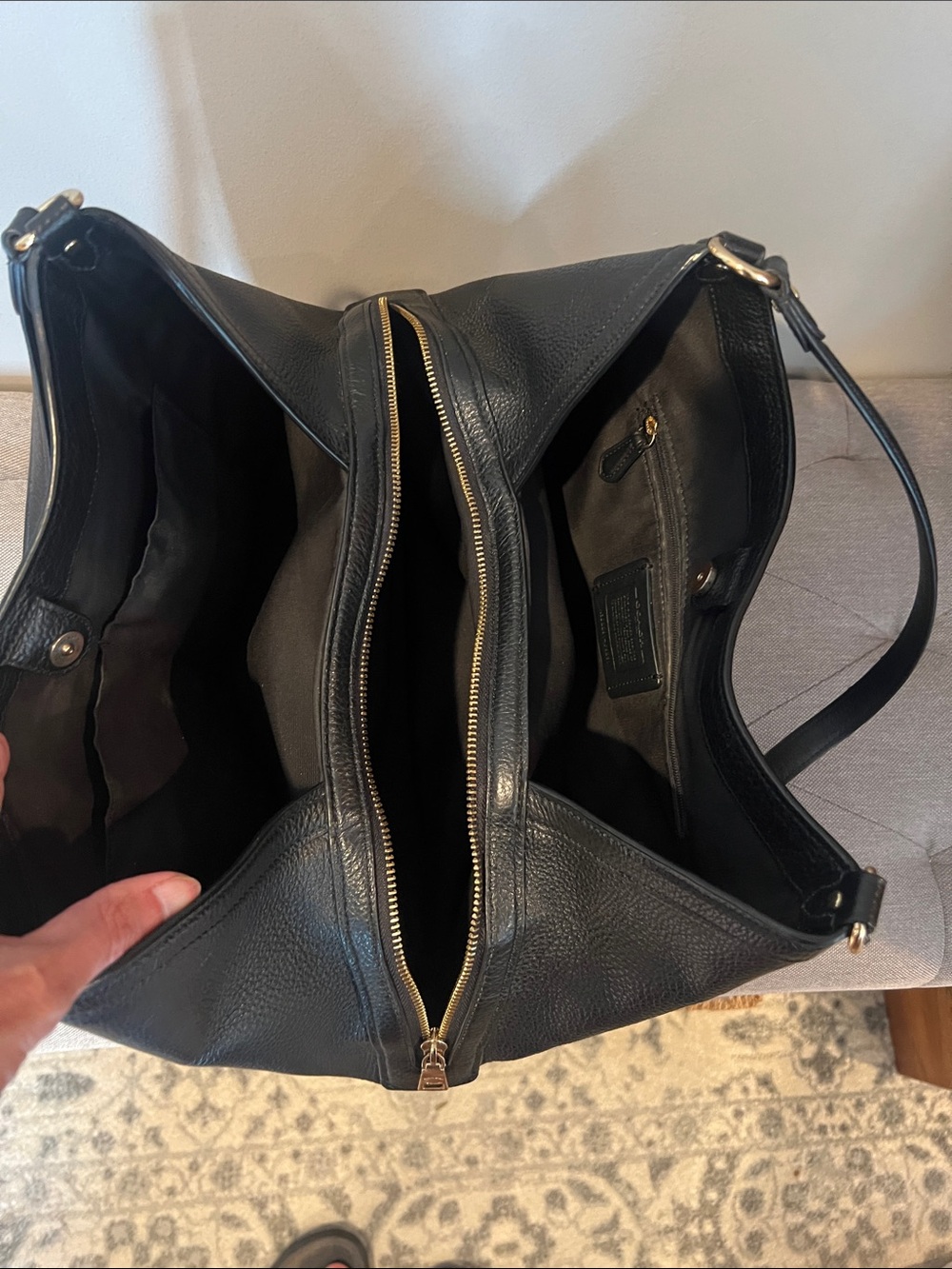 COACH Black Pebbled Leather Shoulder by Bag with Gold Accents - Picture 6 of 8